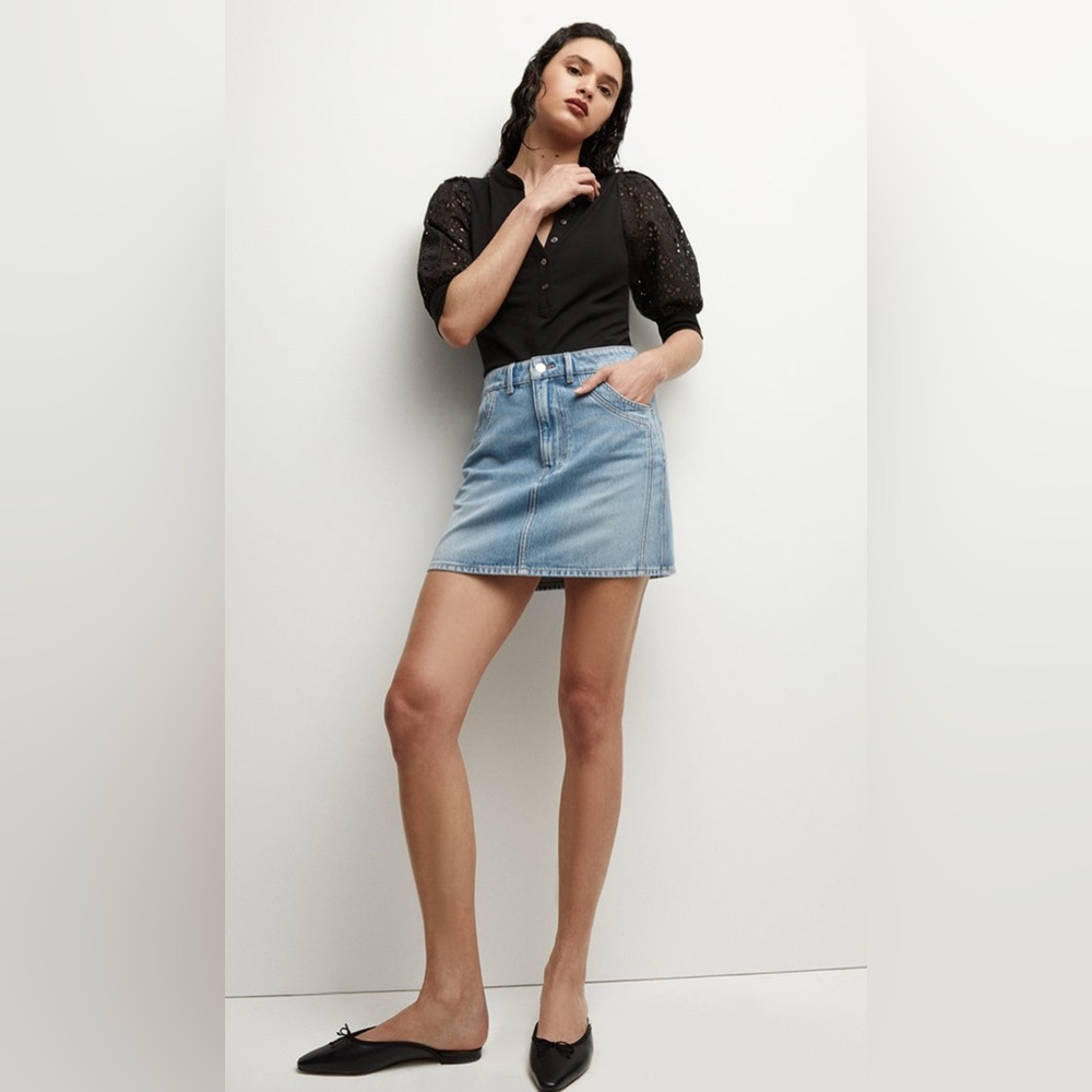 NWT Veronica Beard Raundi Double Seam Denim Mini Skirt sz 0